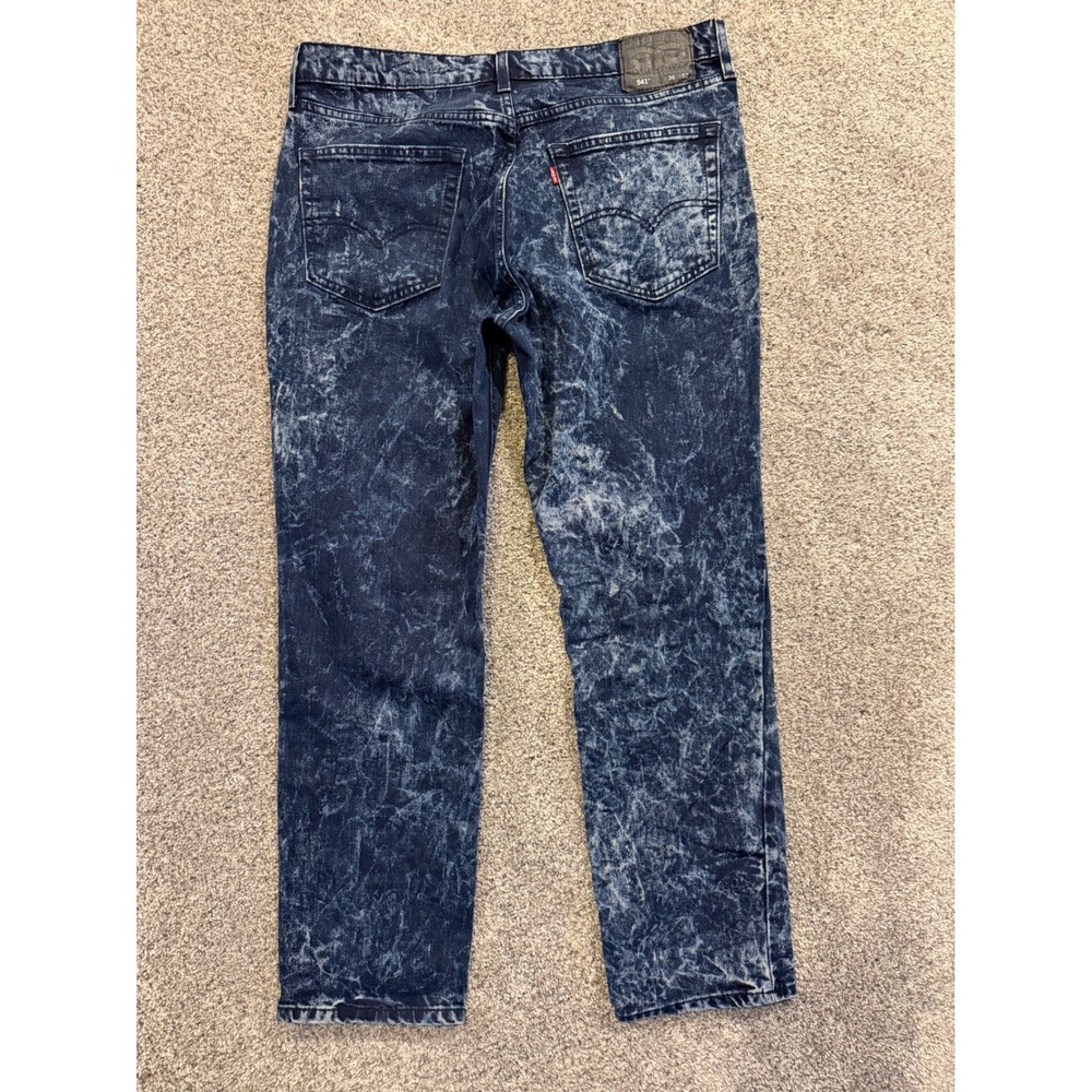 Levis 541 Jeans Mens 36x32 Blue Athletic Taper Acid Wash Stretch Denim Pants - Picture 2 of 11